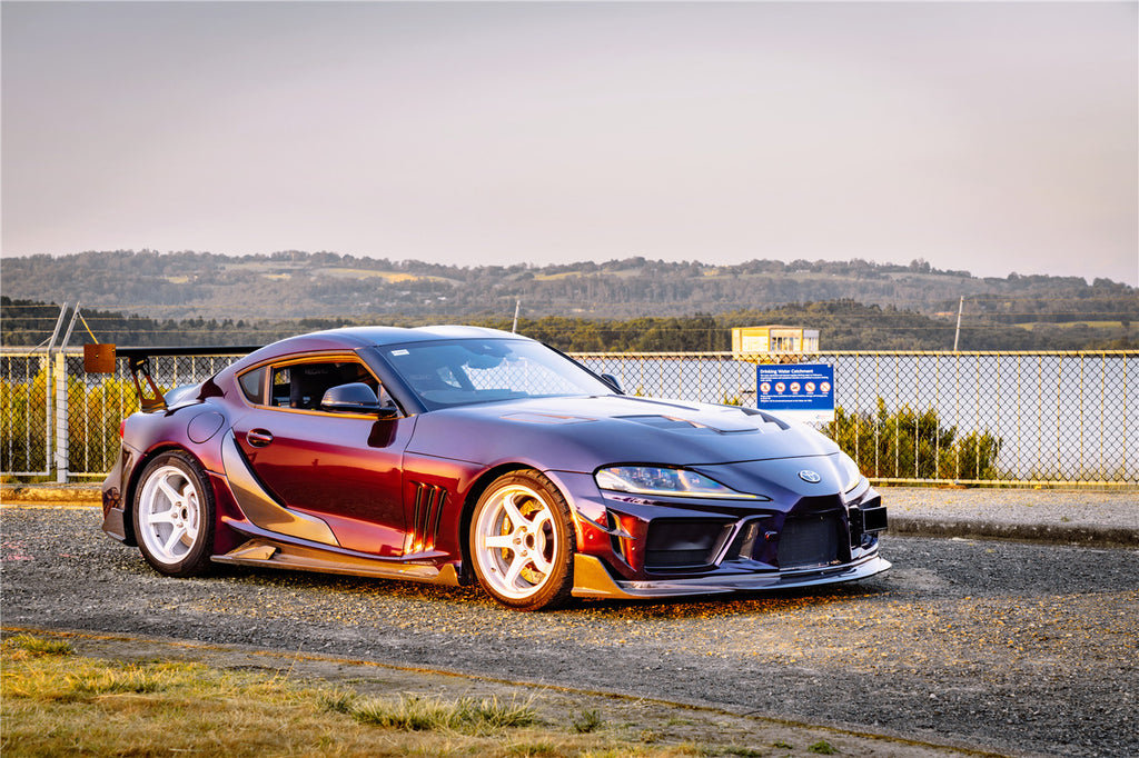 ADRO Wet Carbon Fibre Side Skirts W/ Side Fender V2 Style For Toyota GR Supra 2020 2024 ADRO Wet Carbon Fibre Side Skirts W/ Side Fender V2 Style For Toyota GR Supra 2020 2024