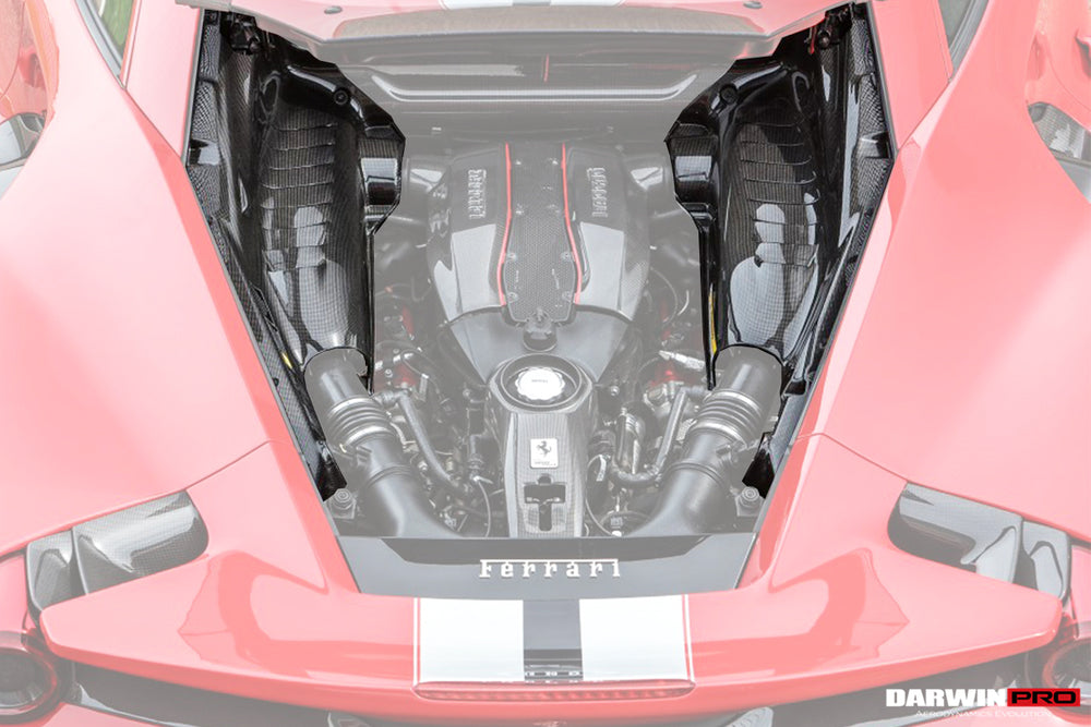 2015-2022 Ferrari 488 GTB/Pista/F8 Dry Carbon Fiber Engine Bay Panels With Heat Protection - DarwinPRO Aerodynamics