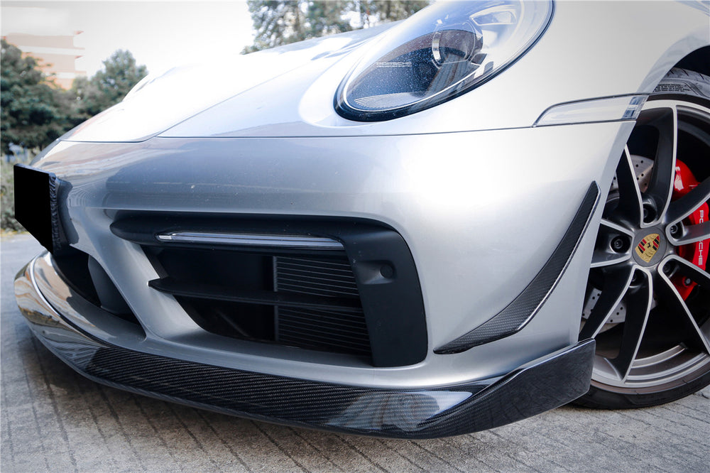 2019-2023 Porsche 911 992 Carrera/Targa Sport Design WP Style Dry Carbon Fiber Bumper Canards - Carbonado