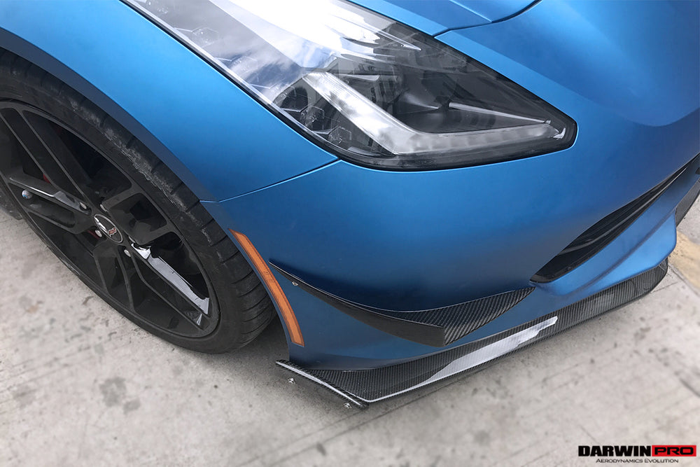 2013-2019 Corvette C7 Z51 Z06 Grandsport Carbon Fiber Satge3 Style Front Lip with Satge2 Winglets - DarwinPRO Aerodynamics