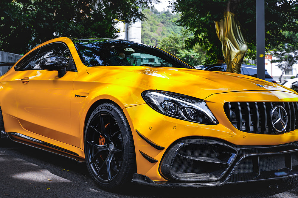 Parachoques delantero de fibra de carbono parcial con alerones IMP Performance para Mercedes Benz W205 C63 C63S AMG Coupe 2015-2021