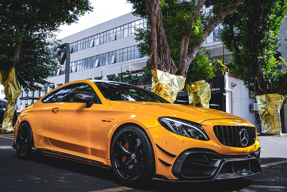 Parachoques delantero de fibra de carbono parcial con alerones IMP Performance para Mercedes Benz W205 C63 C63S AMG Coupe 2015-2021