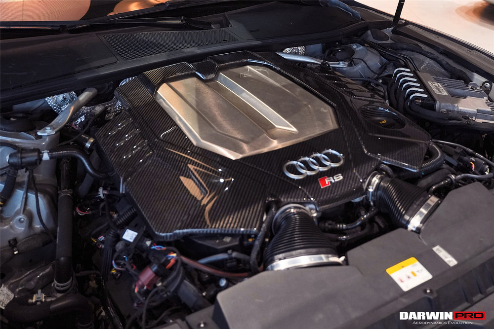 DarwinPRO 2019-2025 Audi RS7 C8 Quattro OEM Style Dry Carbon Fiber Engine Cover Replacement