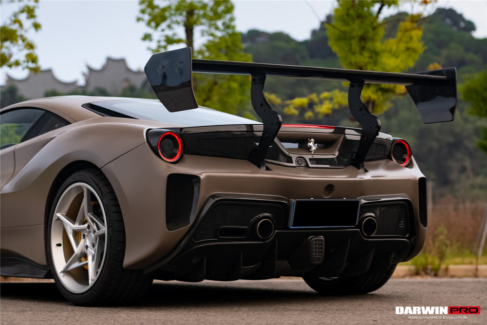 Parachoques trasero DarwinPRO 2015-2020 Ferrari 488 GTB Challenge Evo Modena Style con tapa de maletero, alerón, difusor y alerón