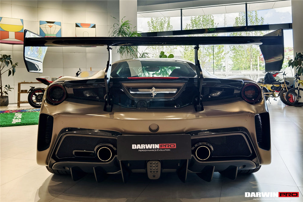 DarwinPRO 2015-2020 Ferrari 488 GTB Challenge Evo Modena Style Rear Bumper With Deck Lid Wing & Diffuser & Wing