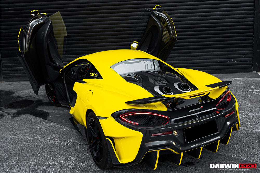 2015-2020 McLaren 540C & 570S & 570GT 600LT-Style Partial Carbon Fiber Rear Bumper with Diffuser  and Trunk Spoiler and Engine Trunk and Exhaust