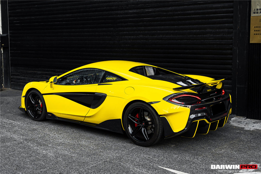 2015-2020 McLaren 540C & 570S & 570GT 600LT-Style Partial Carbon Fiber Rear Bumper with Diffuser  and Trunk Spoiler and Engine Trunk and Exhaust