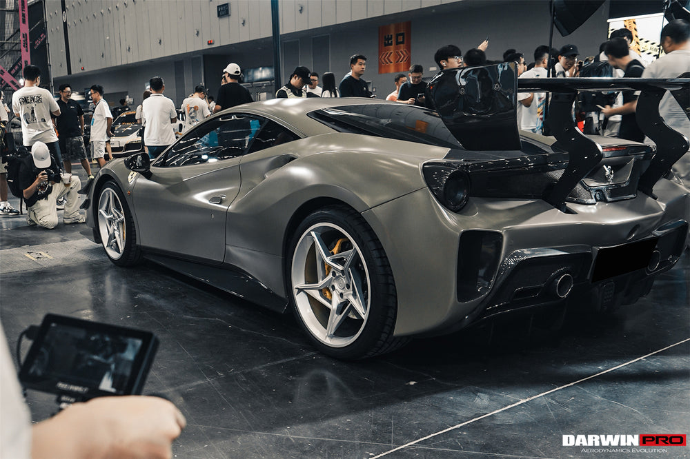 Parachoques trasero DarwinPRO 2015-2020 Ferrari 488 GTB Challenge Evo Modena Style con tapa de maletero, alerón, difusor y alerón