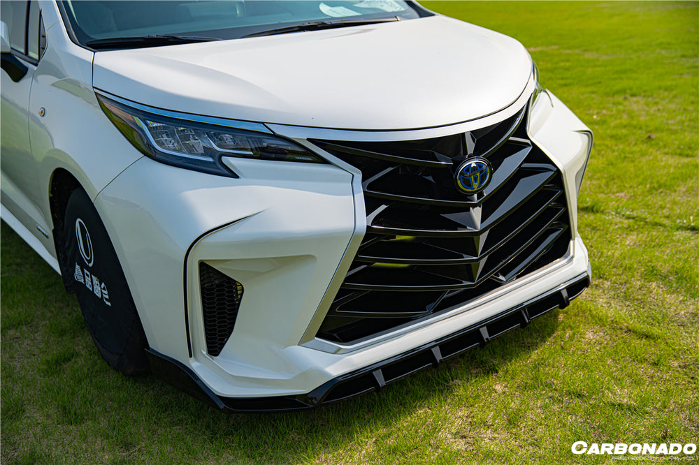 2021 UP Toyota Sienna Thunder Style PP Front Bumper with Lip and Grill and LED Light - Carbonado