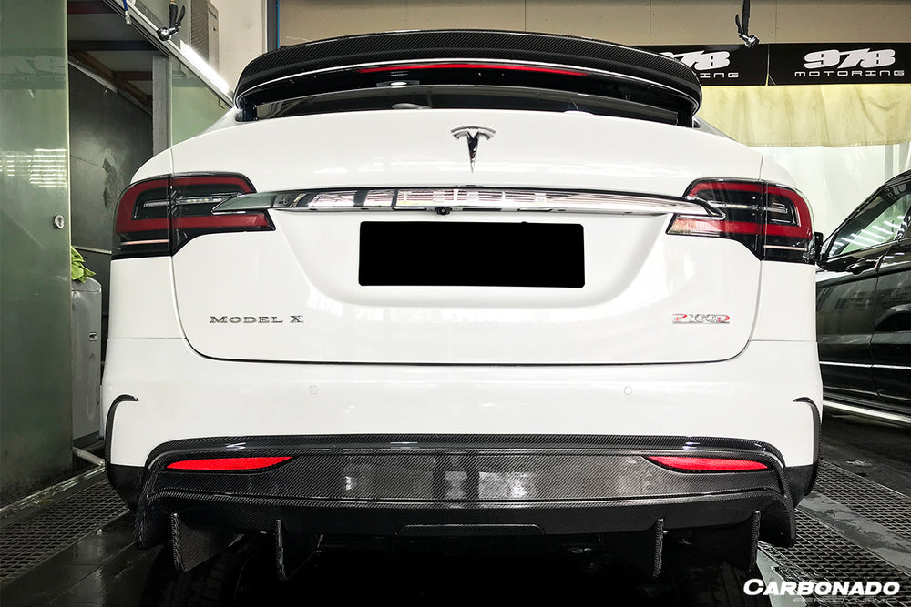 2016-2021 Tesla X SUV RZS Style Carbon Fiber Rear Bumper Canards - Carbonado