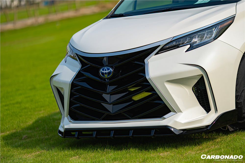 2021 UP Toyota Sienna Thunder Style PP Front Bumper with Lip and Grill and LED Light - Carbonado