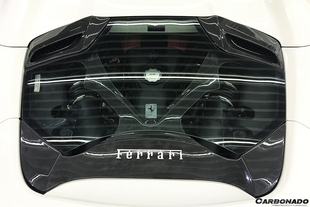 2015-2020 Ferrari 488 Spyder Dry Carbon Fiber Engine Hood With Glass - Carbonado