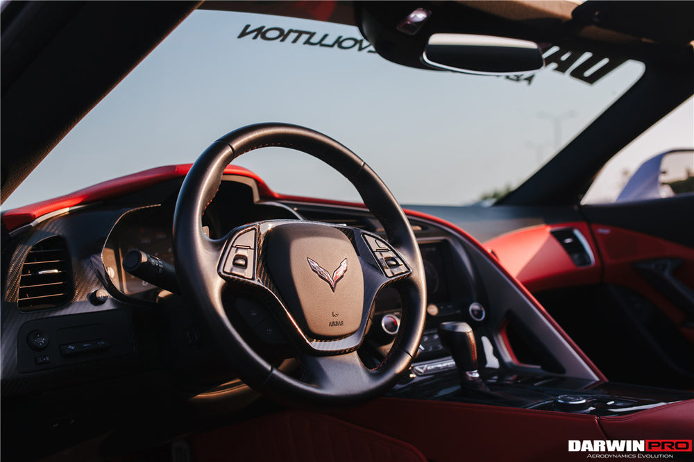 2013-2019 Corvette C7 Z06 Grandsport Dry Carbon Fiber Interior Steering Wheel Cover Trim - DarwinPRO Aerodynamics