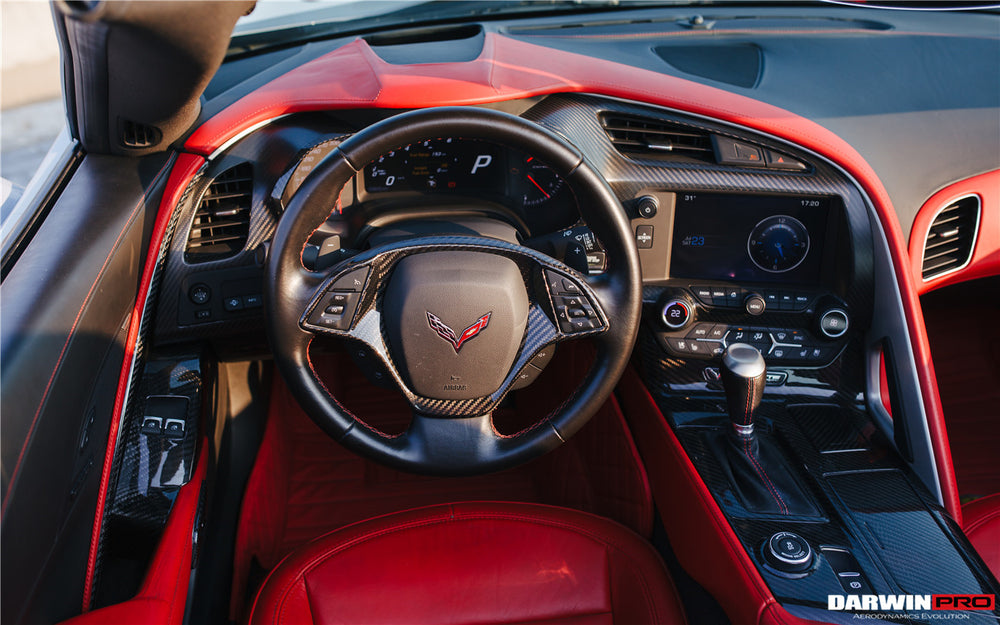 2013-2019 Corvette C7 Z06 Grandsport Dry Carbon Fiber Interior Steering Wheel Cover Trim - DarwinPRO Aerodynamics