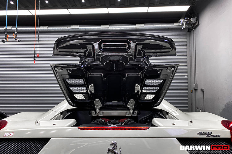 2011-2015 Ferrari 458 Spyder Carbon Fiber Engine Hood Replacement - DarwinPRO Aerodynamics