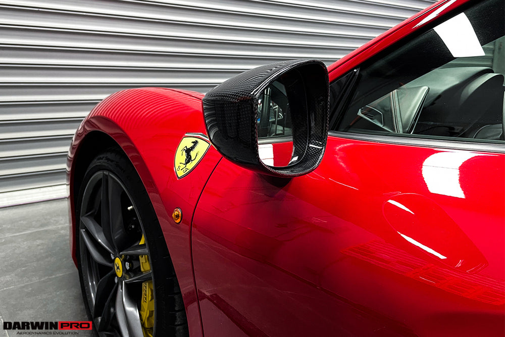 2015-2020 Ferrari 488 GTB/Spyder Carbon Fiber Mirror House & Base Replacement - DarwinPRO Aerodynamics