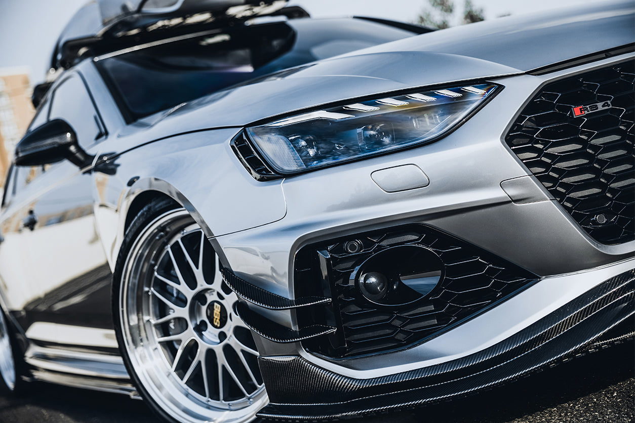 2020-2024 Audi RS4 B9.5 BKSS Style Carbon Fiber Front Bumper Canards, image size:1254x836