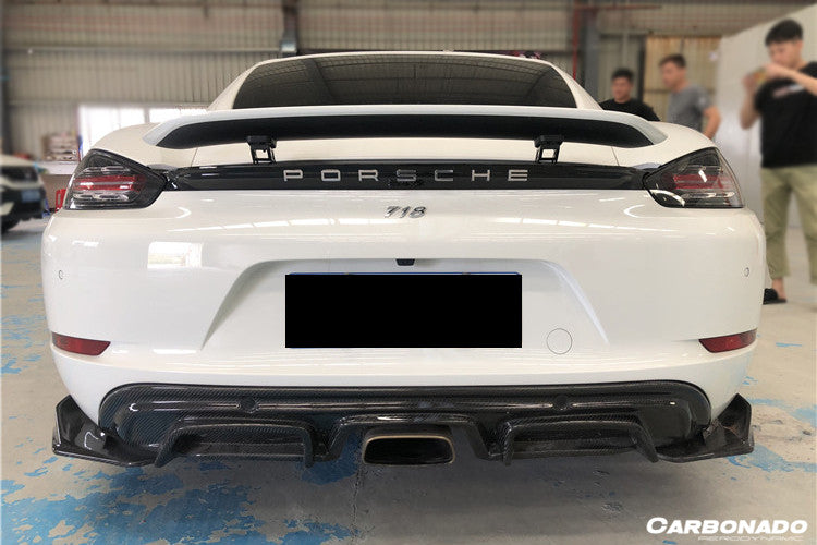 2017-2023 Porsche 718 Cayman/Boxster AM Style Carbon Fiber Rear Lip w/ Caps - Carbonado