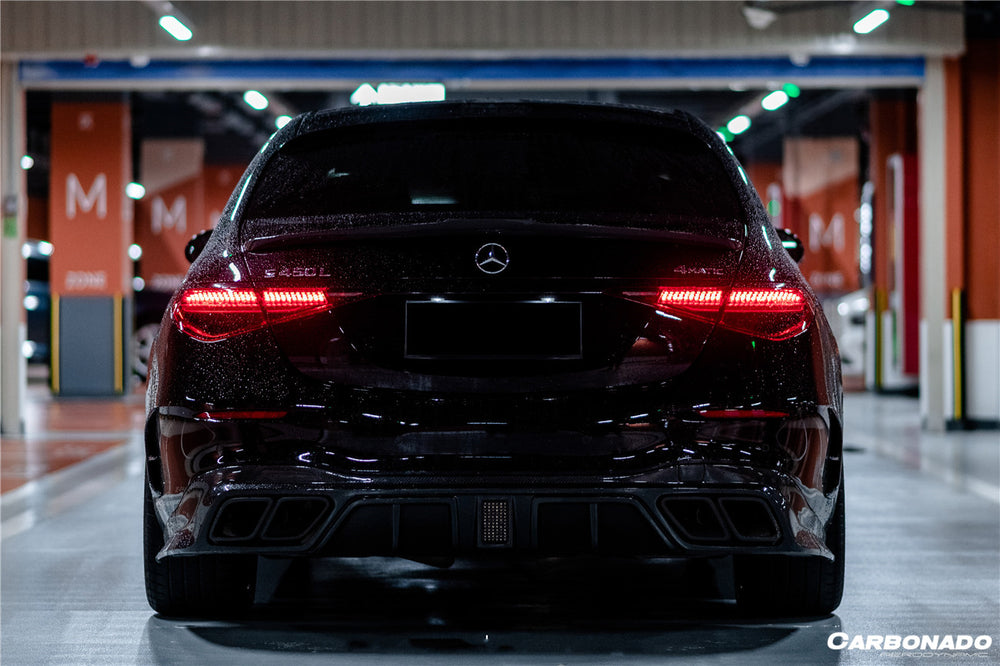 2021-UP Mercedes Benz S Class W223 4Matic Sedan MSY Style Rear Lip with LED Light And Exhaust tips - Carbonado