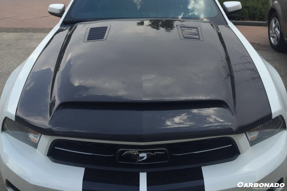 2005-2009 Ford Mustang GT & V6 Black Momba BC1 Style Carbon Fiber Hood - Carbonado