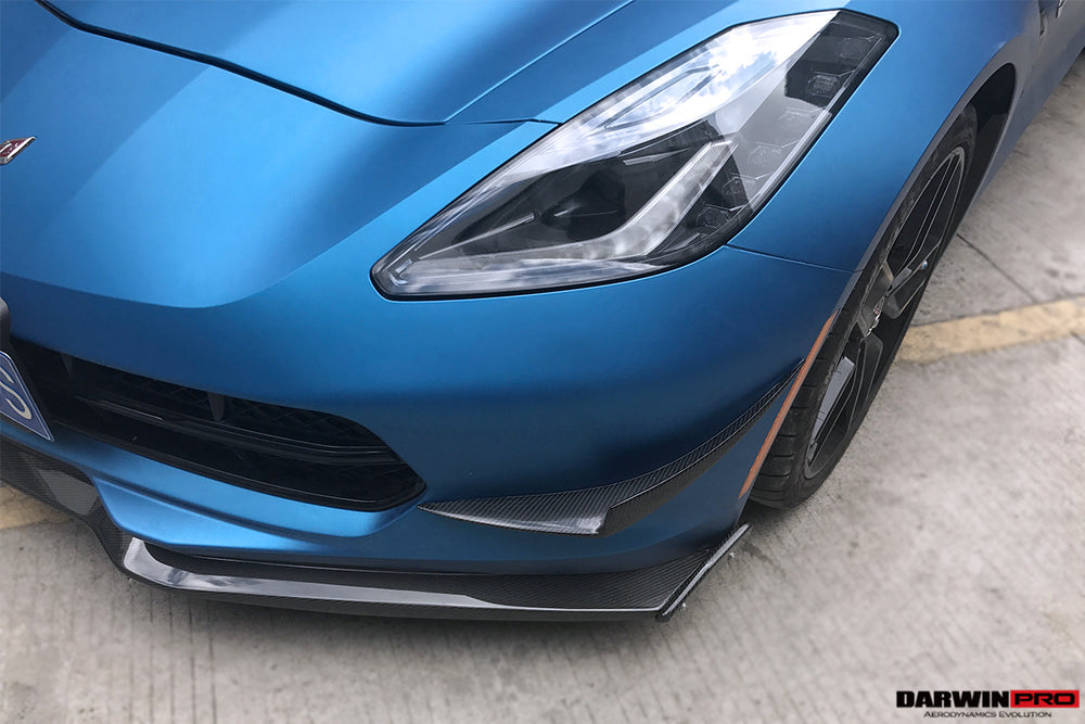 2013-2019 Corvette C7 Z51 Z06 Grandsport Carbon Fiber Satge3 Style Front Lip with Caps - DarwinPRO Aerodynamics